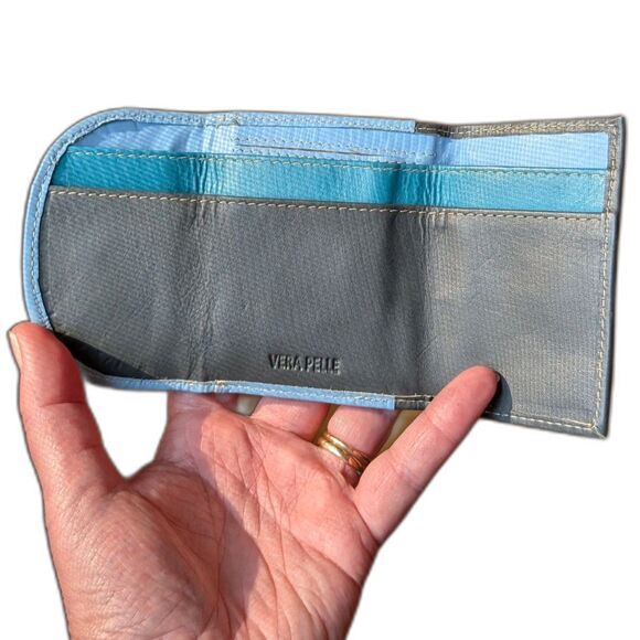 Blue Mini Wallet - Genuine Leather - Made in Italy - Picture 4 of 8